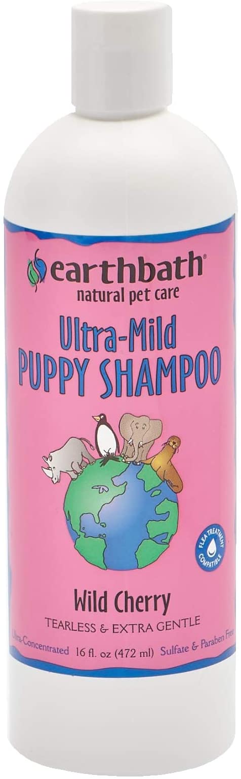Earthbath Ultra-Mild Wild Cherry Puppy Shampoo - Tearless & Extra Gentle, Aloe Vera, Vitamin E - Leave Your Pup Smelling and Feeling Better than Ever - 16 fl. oz