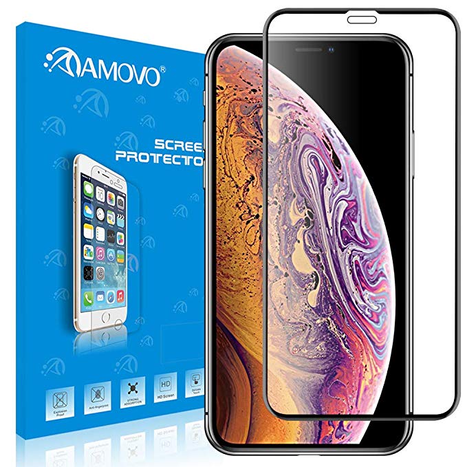 iPhone Xs Max for Screen Protector [Full Coverage] AMOVO 3D Tempered Glass Screen Protector for iPhone Xs Max,Premium HD Anti-Edge Chipping Glass Protector for iPhone Xs Max (6.5'') (XSMAX, Black)