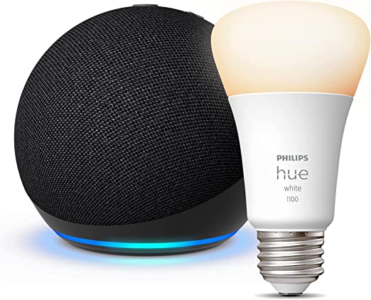 All-New Echo Dot (5th Gen, 2022 release) | Smart speaker with Alexa | Charcoal   Philips Hue White A19 Medium Lumen Smart Bulb, 1100 Lumens