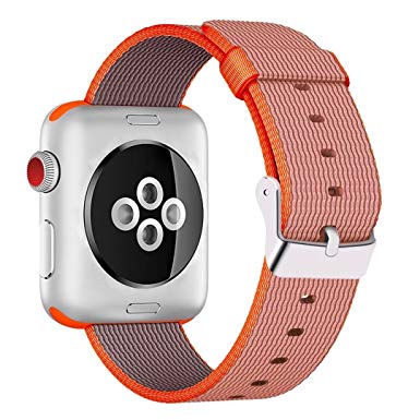 HILIMNY Hailan Newest Woven Nylon Apple Watch Band,Wrist Strap Replacement Band with Classic Buckle for Apple iwatch Series 1/2/3 38mm,Space Orange and Anthracite