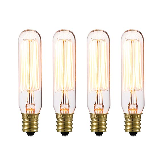 Globe Electric 80151 40W Vintage Edison Mini Tube Clear Glass Dimmable Incandescent Light Bulb 4-Pack, E12 Base, 210 Lumens