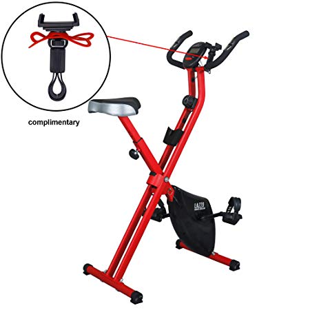 LAZZO Indoor Folding Magnetic Slim Exercise Bike | Bundle Includes Larger Soft seat，Cell Phone Holder，Remote Control Placement Holder,8-Levels Adjustable Resistance,Perfect for Home Use| Bear 250 lbs