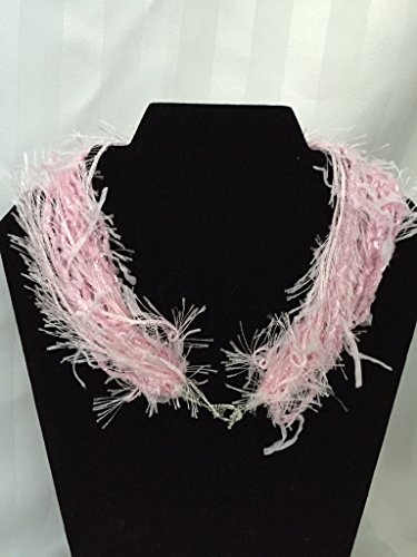 18 inches (Princess Length) Pretty in Pink-Flag & Riot Eyelash Necklace - Stranded with Silver tone Toggle Bar Clasp w/ribbon charm - Wear for Breast Cancer Awareness Month