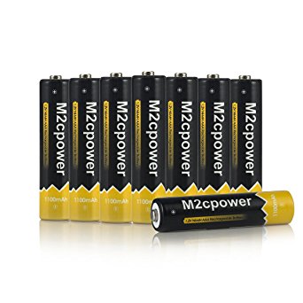 M2cpower® NiMH 1100mAh AAA Rechargeable Batteries (8 Pack)