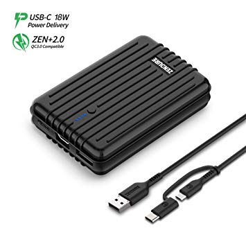 A3PD Portable Charger 10000mAh, (Durable) (PD & QC 3.0) Zendure USB-C Portable Power Bank with Dual USB Output (3A), Compact External Battery Charger for iPhone, iPad, Nintendo Switch, Samsung - Black