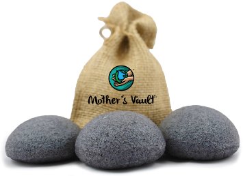 Organic Exfoliating Charcoal Premium Konjac Sponges By Mother's Vault - All Natural Beauty Supply Prevents Breakouts While Exfoliating & Toning for a Better Complexion   Charity Donation