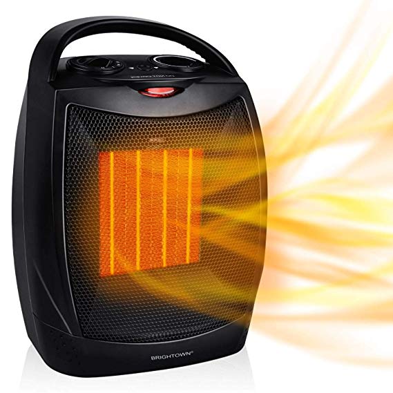 1500W / 750W Ceramic Space Heater with Overheat Protection & Tip-Over Protection, Portable Heater with Thermostat Control for Office, Black
