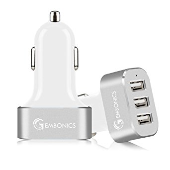 Gembonics 36W 7.2Amps Triple Port USB Car Charger (White and Silver)