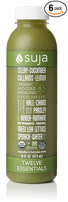 Suja Organic Cold-Pressed Juice, 12 Essentials, 16 Fl Oz (Pack of 6), 100% Plant-Powered Vegetable and Fruit Juices, Vegan, Gluten-free, Non-GMO, Made in USA