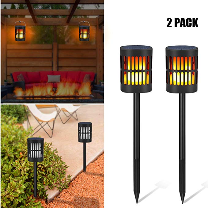 Aityvert Solar Torch Lights Flickering Flames Outdoor Solar Lights Hanging Lanterns Solar Powered and USB Charging Solar Lanterns Waterproof Decoration Lighting Dusk to Dawn Auto On/Off (2 Pack)