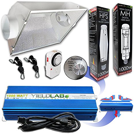 Yield Lab 1000w HPS MH Cool Hood Reflector Grow Light Kit