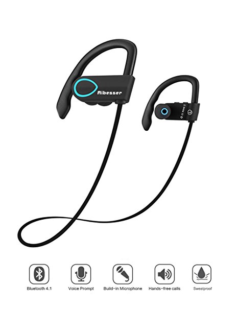 Aibesser Sport Bluetooth Headphone Wireless Earphone Noise Cancellation Technology Sport Sweatproof Headset Built in Microphone (Blue)