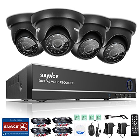 Sannce 4CH 720P Security DVR W/ 4 1.0 Megapixel 1280*720P Weatherproof Home Surveillance CCTV Camera System, QR Code Scan, Easy DIY, Quick Remote Access