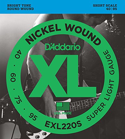 D'Addario EXL220S Nickel Wound Bass Guitar Strings, Super Light, 40-95, Short Scale