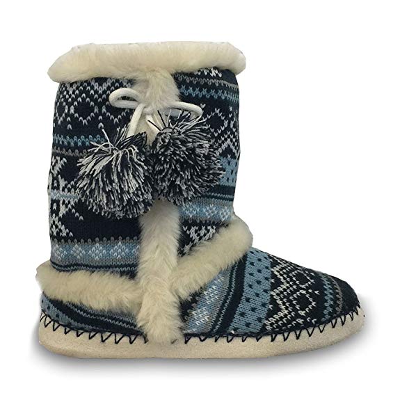 Womens Annabelle Gretel Farrah Fairisle DUNLOP Fluffy Warm Knitted Slipper Boots