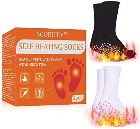 Heated Socks,Self Heating Socks,Magnetic Socks,Tourmaline Socks,Comfortable Breathable Massage Anti-Freezing Warm Foot Socks Outdoor Skiing,Black,White,2Pack