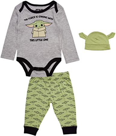 Star Wars baby-boys Star Wars Baby Yoda Bodysuit Jogging Pants and Matching Cap 3 Piece Set