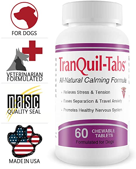 Tranquil-Tabs for Dogs - Relives Stress and Tension - Ease Travel Anxiety - Promotes Healthy Nervous System - 60 Tablets