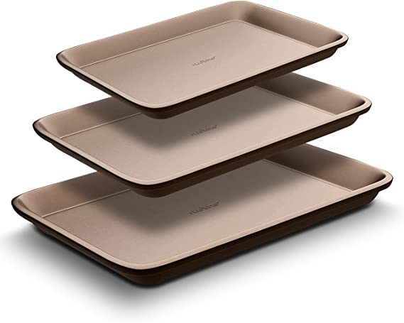 Nonstick Cookie Sheet Baking Pan - 3pc Metal Oven Baking Tray, Professional Quality Kitchen Cooking Non-Stick Bake Trays - Stylish Metallic Coating, PFOA, PFOS, PTFE Free - NutriChef NC3TRBX3