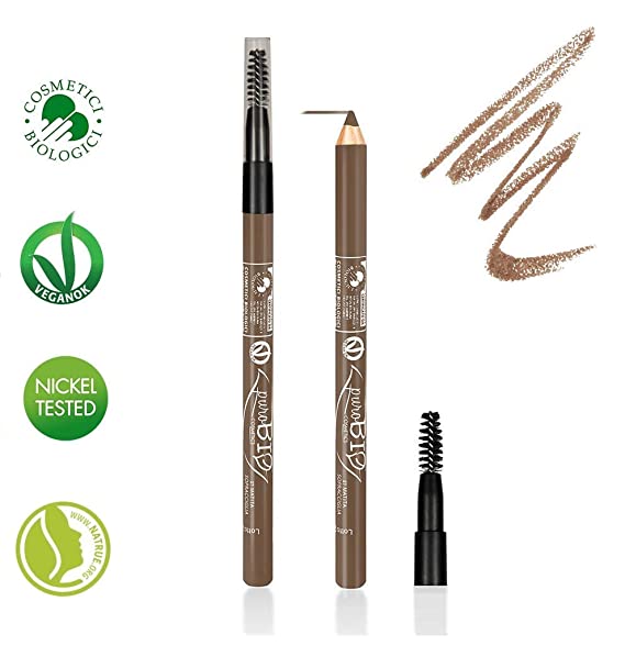 PuroBIO Certified Organic Multitasking Eye and Eyebrow Pencil with Brush - no 27 Amber for Light to Medium Skin Tones. Contains Plant Oils and Vitamin E. ORGANIC. MADE IN ITALY