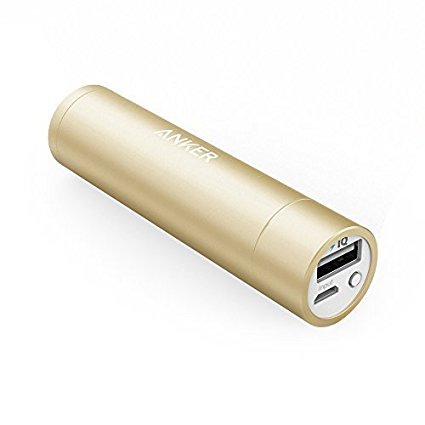 Anker Power Bank, PowerCore  mini (3350mAh Premium Aluminum Portable Charger) Lipstick-Sized External Battery Power Bank for iPhone 7 / 6 / 6 Plus, iPad Air 2 / mini 3, Galaxy S7 / S7 Edge / S6 / S6 Edge and More (Gold)