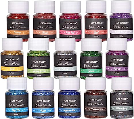 LET'S RESIN 15 Colors Holographic Glitter, Resin Fine Glitter Powder Tumbler Glitter(Each 0.35oz), High Craft Glitter for epoxy, Slime, Epoxy Tumblers, Nail Art