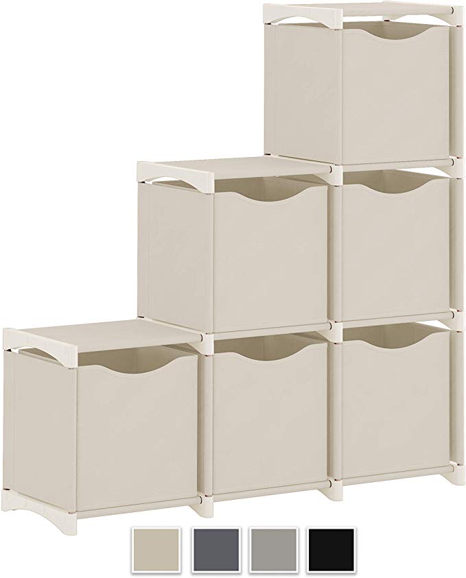 Neaterize 6 Cube Organizer | Set of Storage Cubes Included | DIY Cubby Organizer Bins | Cube Shelves Ladder Storage Unit Shelf | Closet Organizer for Bedroom, Playroom, Livingroom, Office (Beige)
