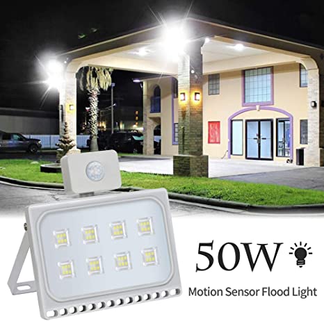 50W Motion Sensor Flood Light, Catinbow Ultra Thin LED Security Light with 5000LM 6000-6500K Daylight White, Waterproof IP67 Security Light Motion for Garage Yard Patio Pathway Porch Road Square