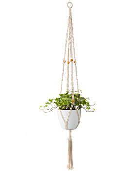 Mkono Macrame Plant Hanger Hanging Planter Home Decor 50 Inch (Cotton, Ivory)