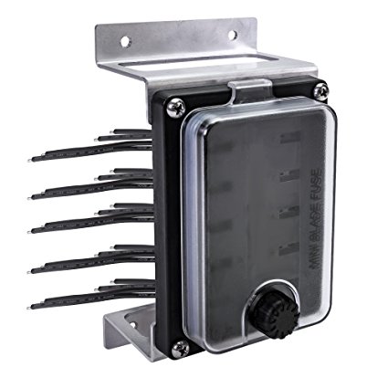 OLS Waterproof 10-Way Mini Blade Fuse Block 20A/Outlet [IP56] [10 Independent Circuits] [14 AWG Tin Coated Wires] with Mounting Brackets
