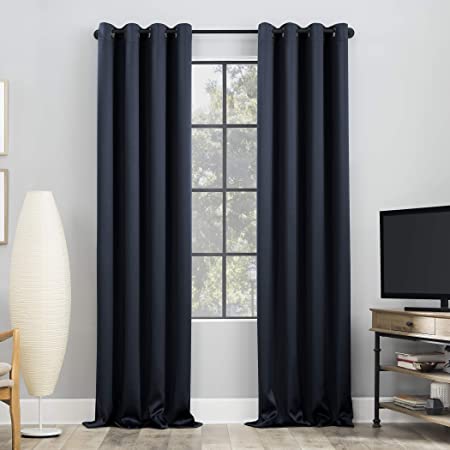 Sun Zero Nordic 2-Pack Theater Grade Extreme 100% Blackout Grommet Curtain Panel Pair, 52" x 108", Navy Blue