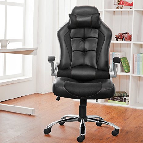 Office Chair Desk Chair Racing Chair Computer Chair with High Back PU Leather Executive (Black)