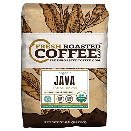 Organic Java Taman Dadar Coffee, Rainforest Alliance, Whole Bean Bag, Fresh Roasted Coffee LLC. (5 LB.)