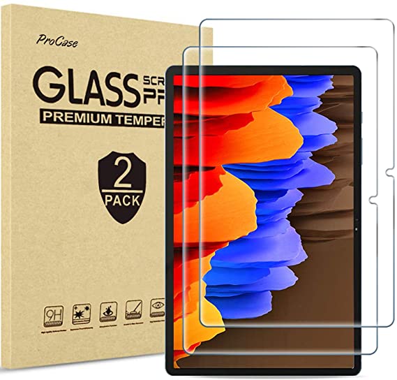 [2 Pack] ProCase Galaxy Tab S7 Plus 12.4 Inch 2020 Screen Protector T970 T975 T976, Tempered Glass Screen Film Guard for Galaxy Tab S7 Plus 12.4” 2020 Release SM-T970 SM-T975 SM-T976