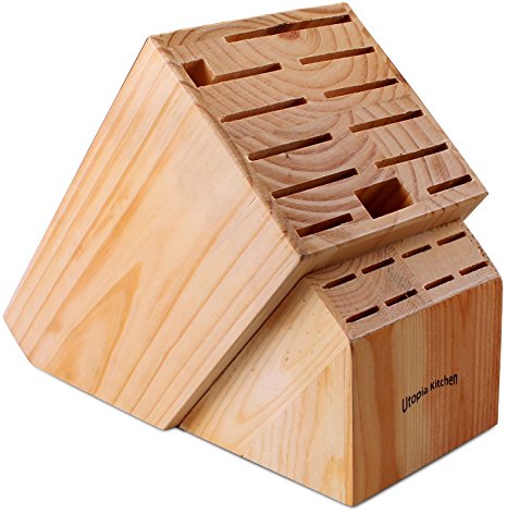 Knife Block Holder Without Knives - Pine Wood - by Utopia Kitchen (Pine Wood)