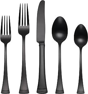 Lenox Portola Satin Black Piece Flatware Set, 20 Count, Metallic