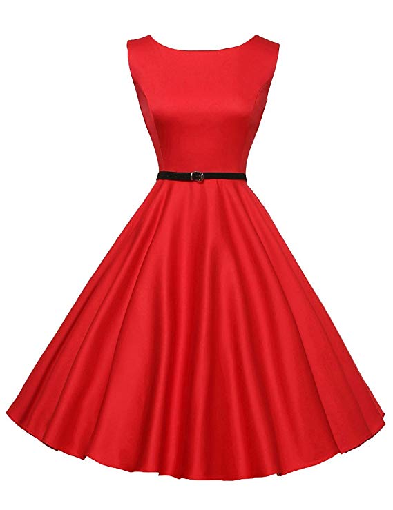 GRACE KARIN Boatneck Sleeveless Vintage Tea Dress Belt