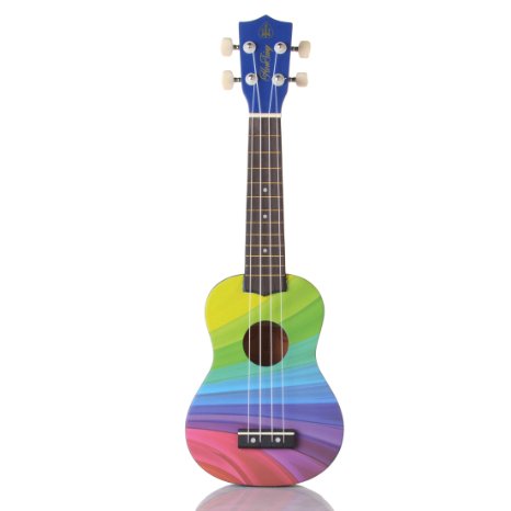 Honsing Basswood Soprano Beginner Ukulele Hawaii Guitar Uke 21 inches with Gig Bag- Rainbow Stripes Color