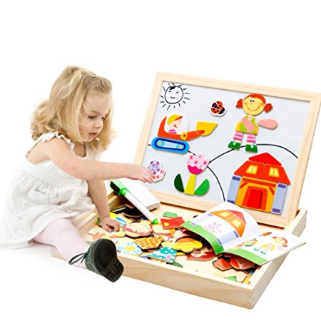 Lewo Double Sided Easel Magnetic Puzzles Drawing Board Games Writing Kit for Boys Girls