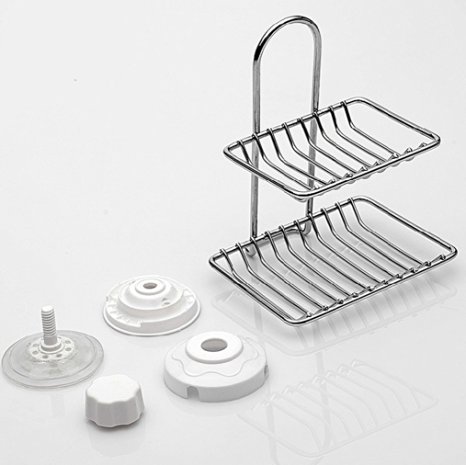 E-accexpert Stainless Steel Dual Shelf Soap Saver Draining Rack, Soap Dish, Soap Holder with Strong Hold Suction for Shower Bathroom