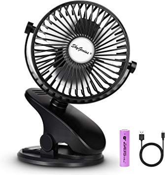 Battery Operated Stroller Fan, Rechargeable Battery/USB Powered Mini Clip on Fan with 3 Adjustable Speeds