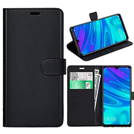 Huawei Y6 2019 Case, Huawei Y6 2019 Leather Case, Huawei Y6 2019 Book Flip Leather Wallet Cover with Card Slots for Huawei Y6 2019 [Compatible With HUAWEI Y6 2019 Screen Protector] (BLACK)