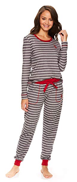 U.S. Polo Assn. Womens Long Sleeve Shirt with Cuffed Pajama Pants Sleep Set