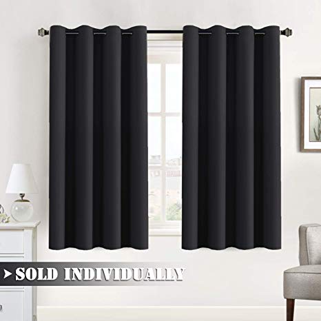 Flamingo P Black Blackout Bedroom Curtains 100% Blackout Curtain Drapes 63 Inch Thermal Insulated Room Darkening Solid Grommet Window Treatment Panels, 52 x 63 Inch 1 Panel, Black