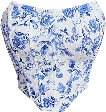 Milumia Women's Floral Print Corset Tube Top Strapless Asymmetrical Hem Bandeau Crop Tops