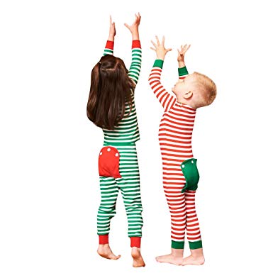 Kehome Unisex Baby Boy Girl 1 Piece Christmas Romper Cotton Pajama 2019 New Year Romper Classic Red and Green Striped