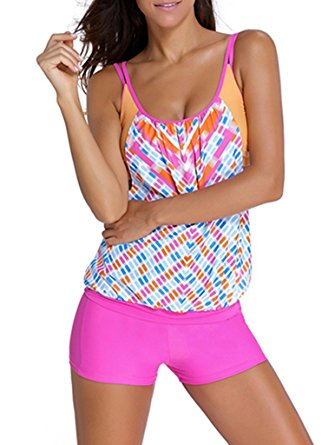 EVALESS Women's Strips Sporty Double Up Tankini