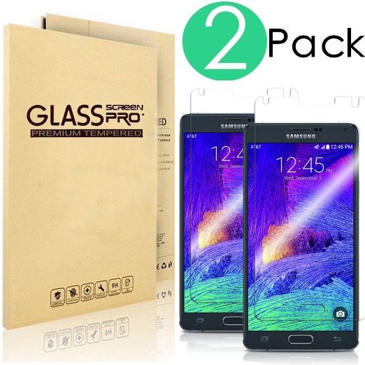 (2 Pack) Galaxy Note 4 Screen Protector,Vinso Tech Samsung Galaxy Note 4 Tempered Glass Screen Protector,0.26mm 9H Hardness Featuring Anti-Scratch,Lifetime Warranty