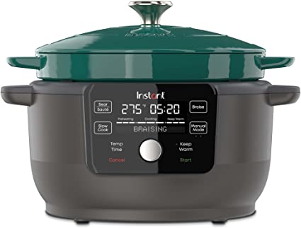 Instant Electric Round Dutch Oven, 6-Quart 1500W, From the Makers of Instant Pot, 5-in-1: Braise, Slow Cook, Sear/Sauté, Cooking Pan, Food Warmer, Enameled Cast Iron, Included Recipe Book, Green