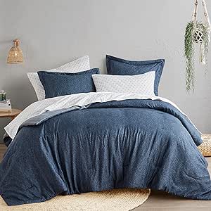 Comfort Spaces King Comforter Set - 3pcs (1 Microfiber Comforter & 2shams) Farmhouse Bedding Comforter for All Seasons Boho Bedding Set, Lightweight Solid Bed Comforter Sets,King/Cal King, Navy